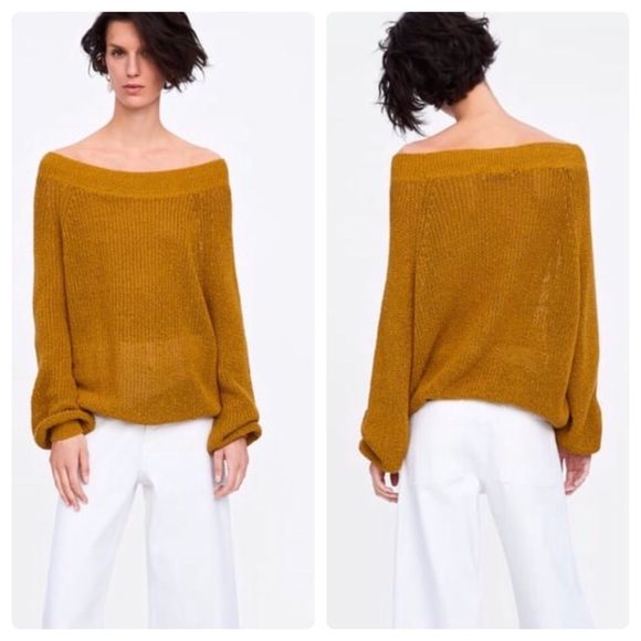 Zara Sweaters - Zara Cotton Knit Oversized Wide Neckline Sweater S